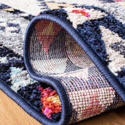 Ivory and Grey Boho Tribal Runner Rug with Multicolor Accents