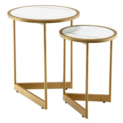 Costway Round Nesting Table Set Of 2 Modern Side End Table Space-saving V-shaped Base : Target