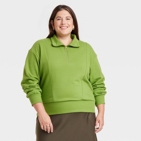 A New Day Women's Sweatshirt Green Fleece Quarter Zip Size Small A1063