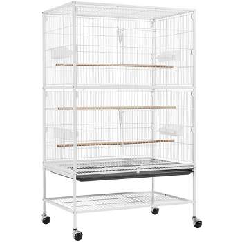 Yaheetech 52"H Rolling Bird Cage Parrot Cage with 3 Perches & Extra Storage Shelf