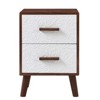 Wood Bedside Table Square End Table with 2 Drawers Adorned with Embossed Patterns, Solid Wood Legs and Handles for Bedroom, Living Room - 3 of 4