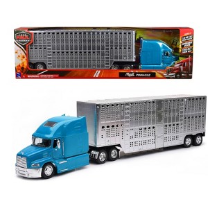 Mack Pinnacle Truck with Pot Belly Livestock Trailer Blue and Chrome "Long Haul Truckers" Series 1/32 Diecast Model by New Ray - 1 of 3