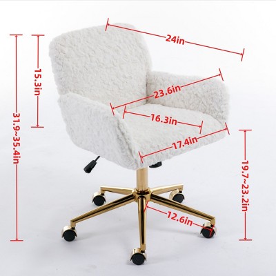 Pink Faux Fur Swivel Office Chair with Gold Metal Base