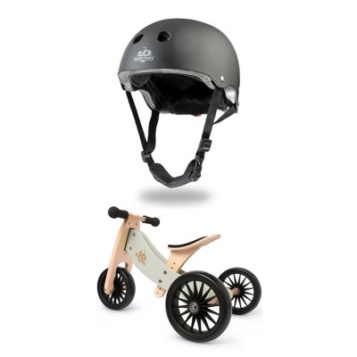 Kinderfeets Children's Riding Toy Bundle with Black Adjustable Sport Toddler/Kids Bike Helmet and Tiny Tot 2-in-1 Balance Bike/Tricycle, Silver Sage