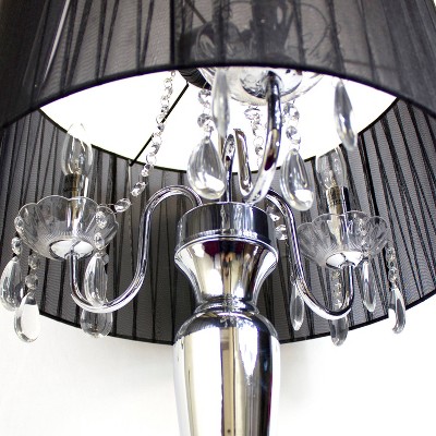 Elegant Black Sheer Shade Table Lamp with Chrome Finish and Hanging Crystals