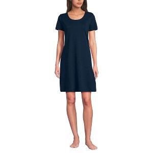 Women's Petite Cotton Short Sleeve Knee Length Nightgown - Lands' End - Blue - L