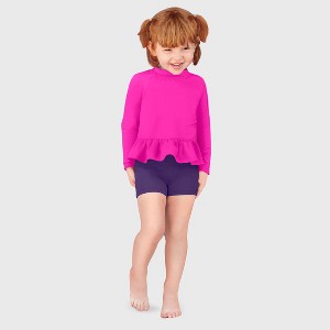 City Threads USA-Made Swim Peplum UPF 50+ Long Sleeve Girls Rashguard Tee - 1 of 4