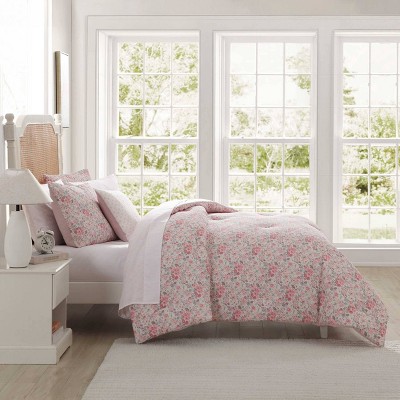 Twin Pink Microfiber Reversible Floral Bed in a Bag Set