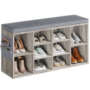 WhizMax Grey Shoe Bench Cubby Organizer with 10 Cubbies, Foam Pad Seating Cushion, 3-Tier Adjustable Shelf for Hallway Bedroom Living Room Dorm - 1 of 4