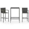 vidaXL - Modern 3-Piece Bar Set for Patio in Gray, Made from Poly Rattan with Armrests and Footrest for Comfort, Easy-to-Clean Tempered Glass Tabletop - 2 of 4