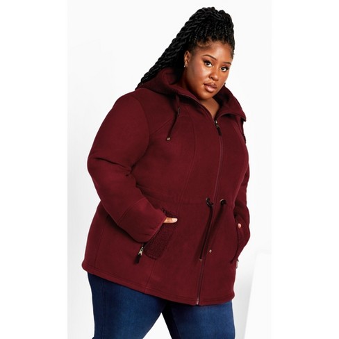AVENUE | Women's Plus Size Coat Fleece Hood - rhubarb - 14W/16W