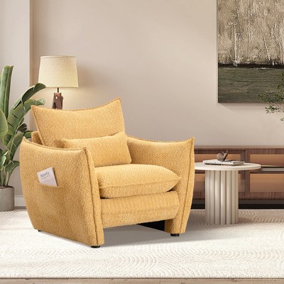 Aukfa Accent Chairs, Oversized Armchair with Side Pockets, Mid Century Modern Reading Chair, Ergonomic Comfy Sofa Chair for Office, Apartment