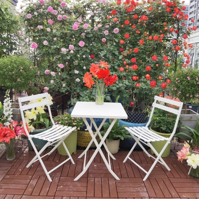 KTMBDW 3 Pieces Patio Bistro Set, Outdoor Conversation Bistro Set, Foldable Patio Set with Sauqre Table for Lawn, Garden, White