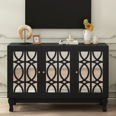 NicBex TV Stand Modern Mirrored TV Stand with 3 Adjustable Shelves Entertainment Center with Wood Legs for TV up to 55 Inches For Living room