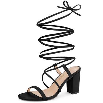 Allegra K Women's Strappy One Strap Lace Up Chunky Heels Sandals