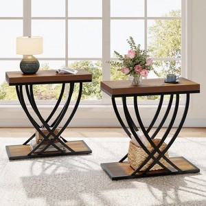 Tribesigns 2-Tier Narrow Side Table, Industrial Nightstand with Metal Frame, Small Bedside Tables for Bedroom, Small Spaces, Rustic Brown - 1 of 4