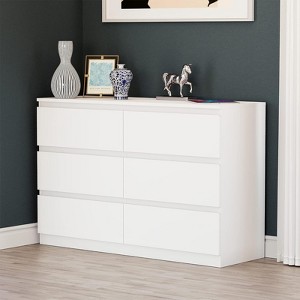 Engineered Wood Dresser WIth 6 Drawer for Bedroom Living Room Hallway White - 1 of 4