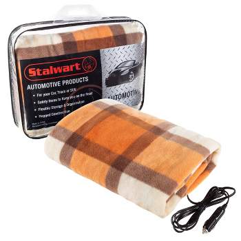 Stalwart 12V Heated Blanket for Cars, Orange Plaid