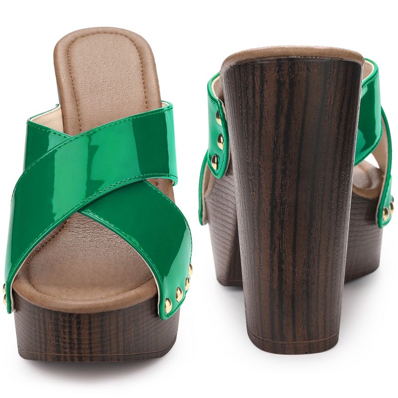 Perphy Women's Patent Platform Crisscross Strap Chunky Heels Sandals, 2 of 4