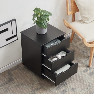 FURNIinspire File Cabinets 3-Drawer Vertical Filing Cabinet For Home Office, Wooden File Cabinet With Wheels, No Assembly, Black, 15.74"*15.74"*22.16"