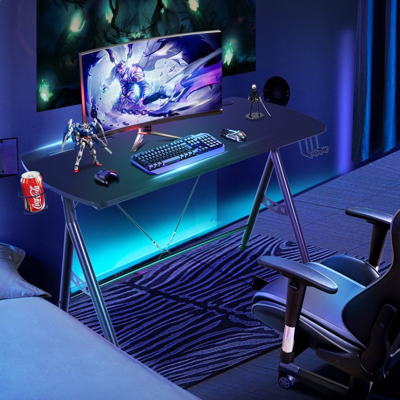 Tangkula Gaming Desk Y-Shaped Computer Table w/Cup Holder & Phone Slot for Home Office Black, 2 of 8