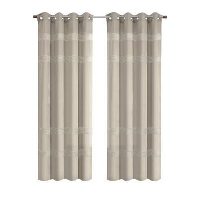 Habitat 100% Polyester Phoebe Light Embroidered Stripe Filtering Grommet Curtain Panel Taupe