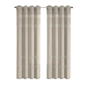 Habitat 100% Polyester Phoebe Light Embroidered Stripe Filtering Grommet Curtain Panel Taupe - 1 of 4