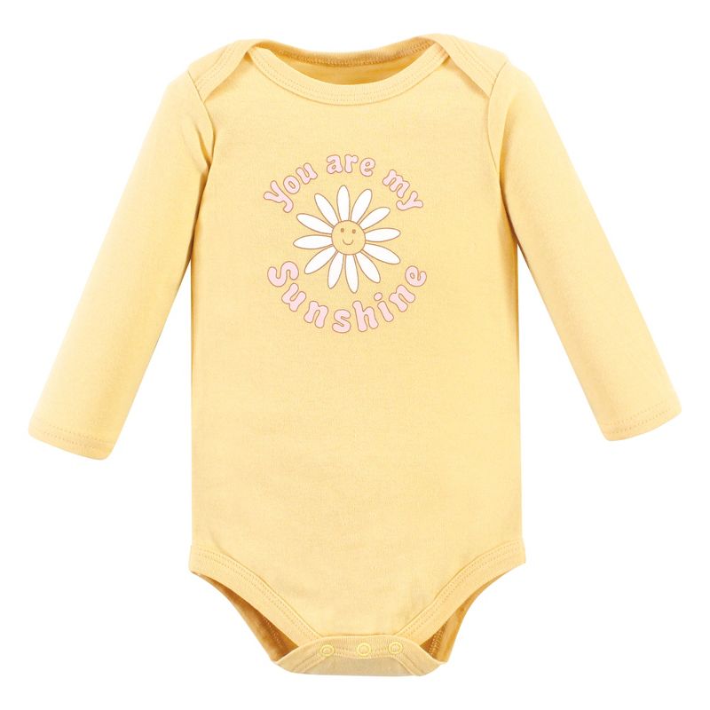 Hudson Baby Infant Girl Cotton Long-Sleeve Bodysuits, Peace Love Flowers, 5 of 6