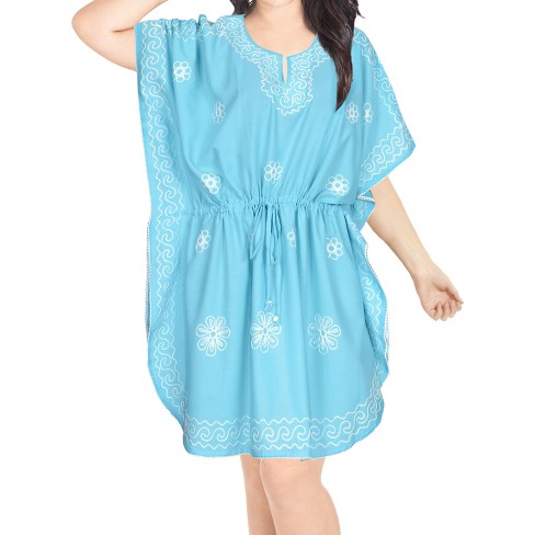 LA LEELA Women's House Daily Routine Evening Wear Loungewear Solid Casual Relaxed Caftan Cover Up Dresses for Women Plus Size One Size Blue, Solid - image 1 of 4