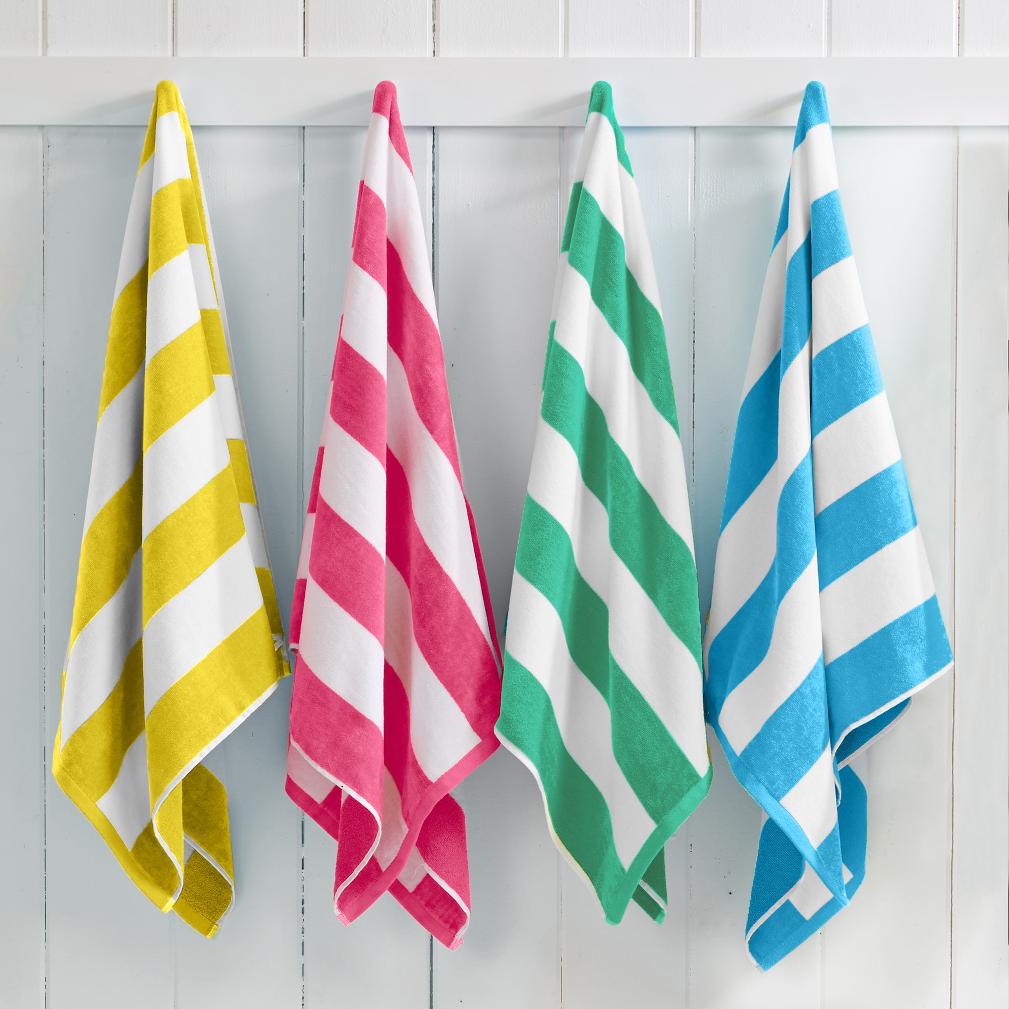 100% Cotton Cabana Striped 4 Pack Beach Towels - Great Bay Home (30" x 60", Multi - Air Blue, Yellow, Teal, Pink)