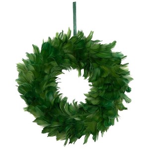 Northlight Wispy Feather Christmas Wreath - 14.5" - Unlit - Green - 1 of 4