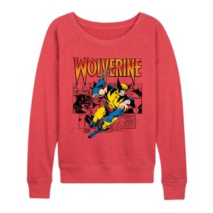 Women's - Marvel - Wolverine Comic Lightweight French Terry Wide Neck Long Sleeve Graphic Shirt - 1 of 3