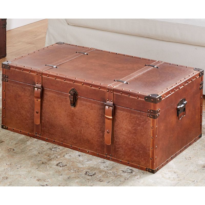 Rectangular Rustic Faux Leather Trunk Coffee Table Brown - Olivia &#38; May, 6 of 12