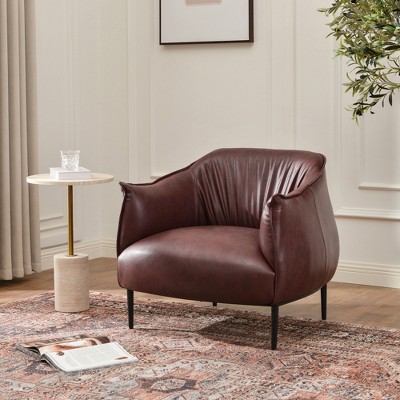 KINWELL 33" Wide Faux Vegan Leather Upholstery Barrel Chair with Metal Legs