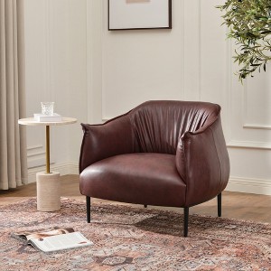 KINWELL 33" Wide Faux Vegan Leather Upholstery Barrel Chair with Metal Legs - 1 of 4