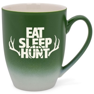 Elanze Designs Eat Sleep Hunt Two Toned Ombre Matte Green and White 12 ounce Ceramic Stoneware Coffee Cup Mug