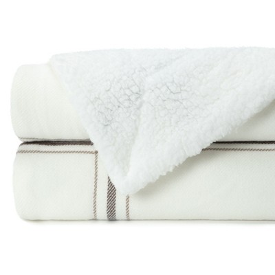Cream and Beige Reversible Sherpa Fleece Throw Blanket