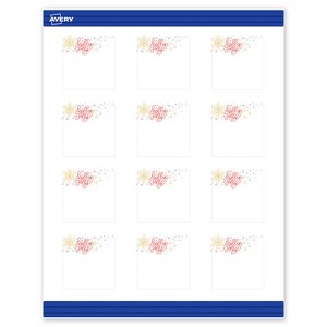 Avery Square Cards, 2" x 2", Silver-Holly Sparkles, Matte, 120ct - 1 of 4