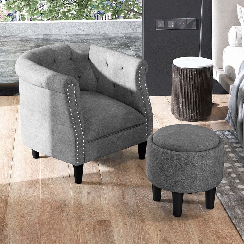 Costway Modern Accent Chair with Ottoman Armchair Barrel Sofa Chair with Footrest Grey, 4 of 11