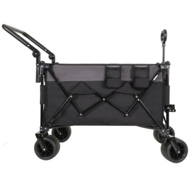 FURNIinspire Outdoor Serving Carts Multi Functional Push Pull Folding Wagon Cart with Rotating Handle All-Terrain Wheele, Black, 48.43"*22.83"*43.7"