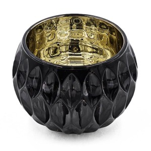 TopComfy Decorative Bowls 4 Pack Shiny Oval Cutout Text Glass Candle Holders with Gold Mercury Interior for Warm for Living Room, Black, 18"*18"*8" - 1 of 4