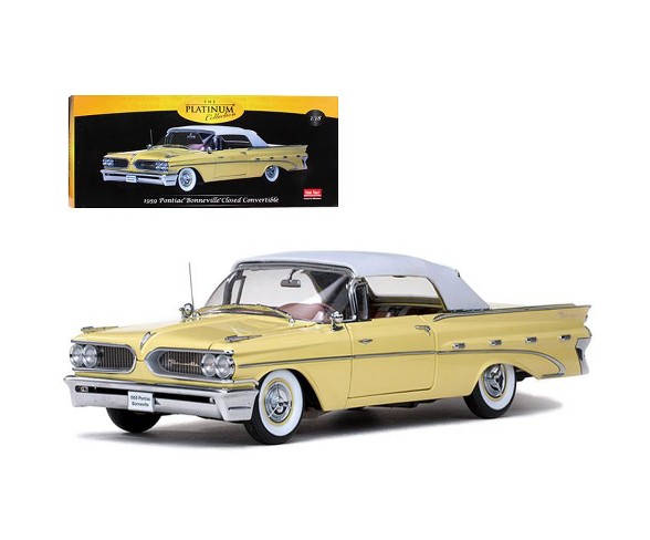 1959 Pontiac Bonneville Closed Convertible White / Palomar Yellow 1/18 Diecast Model Car by Sunstar