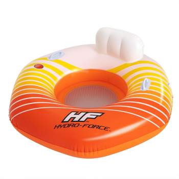 Bestway 43399E Hydro-Force Sunkissed Pool, Lake, River, Beach Inflatable PVC Clasp N Go Inner Tube Ring Float with Cup Holder, Orange and Yellow