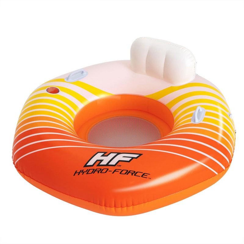 Bestway 43399E Hydro-Force Sunkissed Pool, Lake, River, Beach Inflatable PVC Clasp N Go Inner Tube Ring Float with Cup Holder, Orange and Yellow, 1 of 7