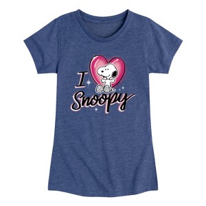 Girls' - Peanuts - I Heart Snoopy Fitted Short Sleeve Graphic T-Shirt - 1 of 4