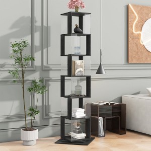 CAVINAS 5/6-Tier Rotating Bookshelf with Acrylic Panels,Modern Book Shelves with 360° Swivel Base,Floor Standing Bookcase for Living Room,Study - 1 of 4