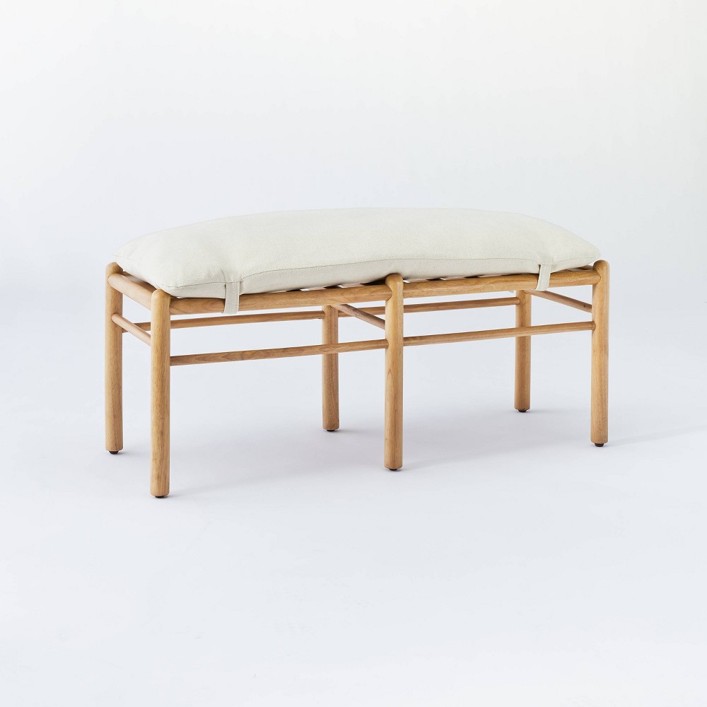 Emery Wood and Upholstered Bench with Straps Natural - Threshold designed with Studio McGee