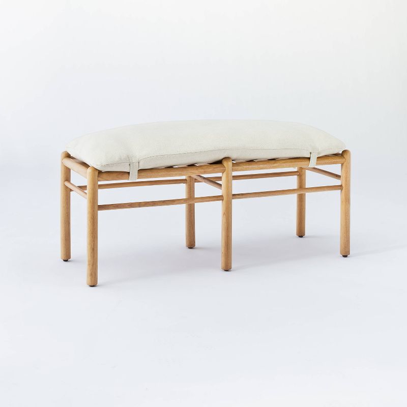 Emery Wood and Upholstered Bench with Straps Natural - Threshold&#8482; designed with Studio McGee, 1 of 12