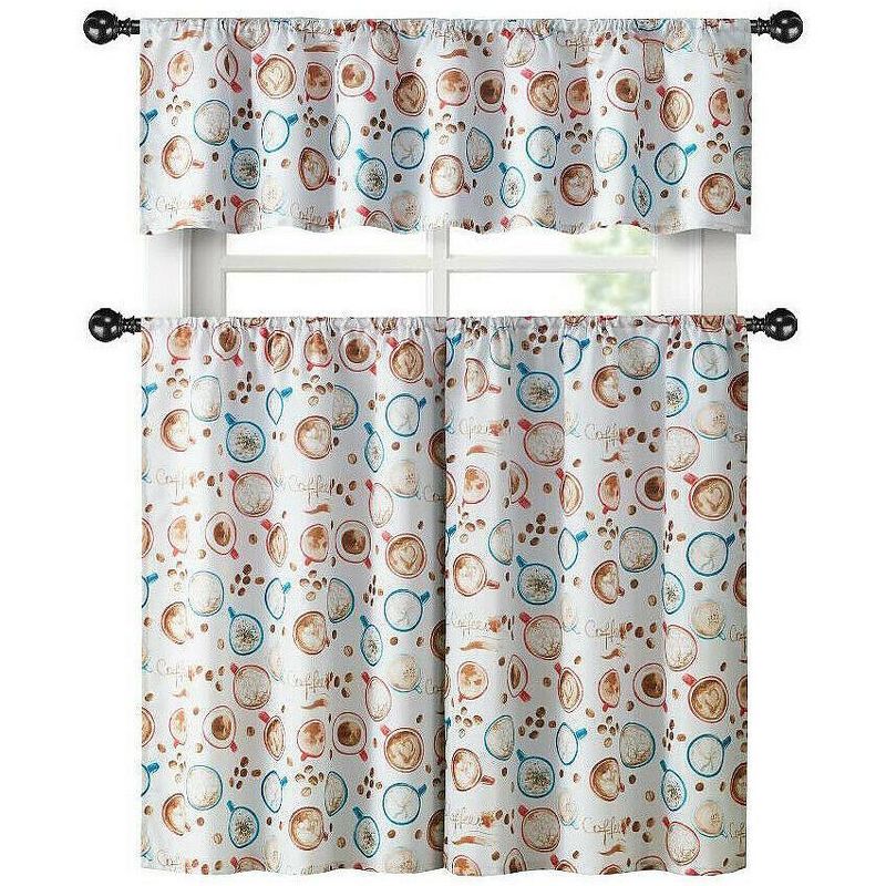 Kate Aurora Coffee Brew Complete 3 Piece Complete Café Kitchen Curtain Tier & Valance Set - 56 in. W x 15 in. L, Blue, 1 of 3