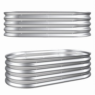 Galvanized Steel Raised Garden Bed, Outdoor Oval Planter Box with Open Base, Metal Garden Bed Planter for Vegetables Flower Herb